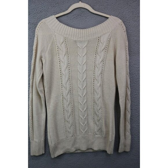 Guess Long Sleeve Off the Shoulder Cable Knit Sweater-Size Large - Picture 8 of 10